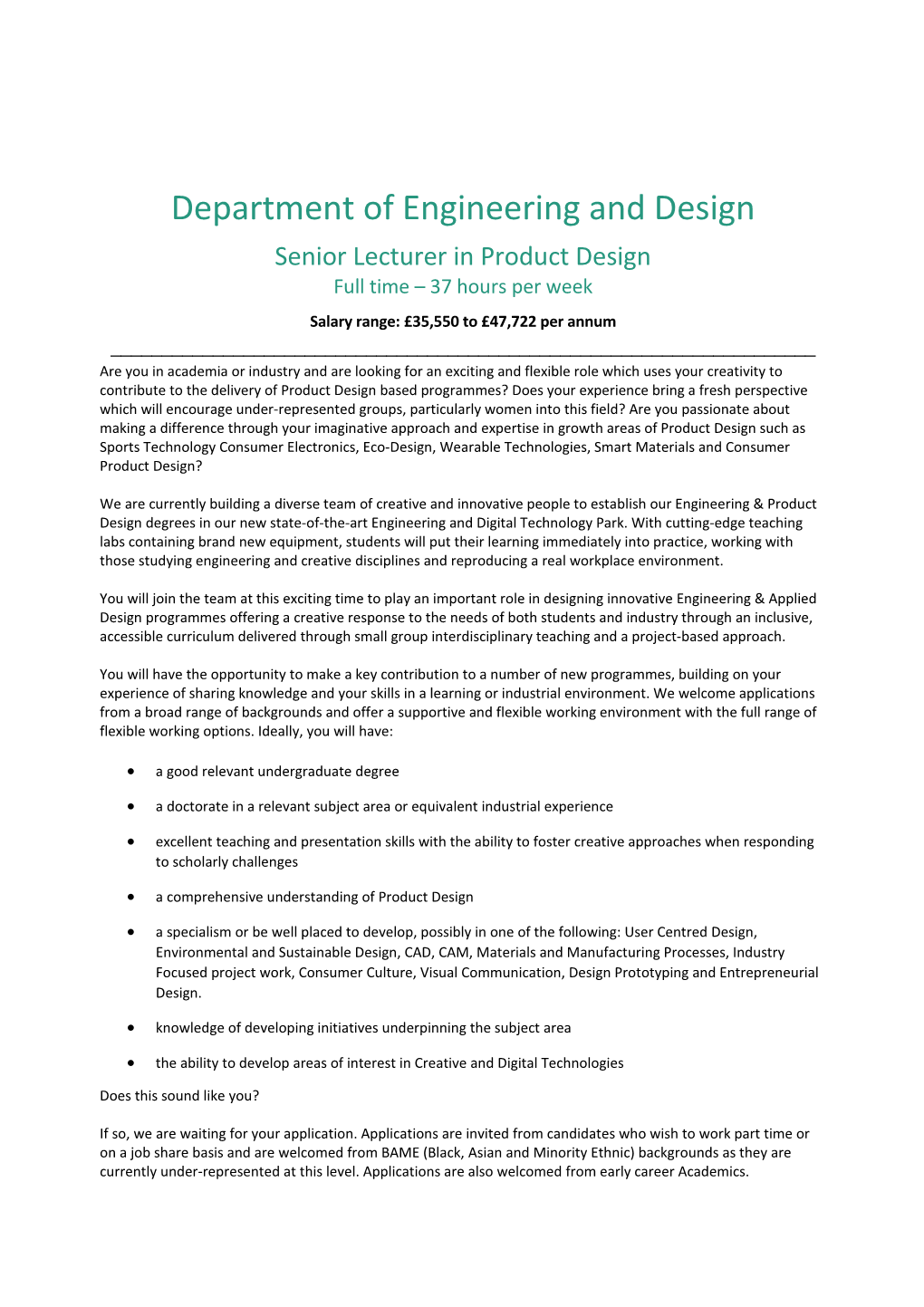 Department of Engineering and Design
