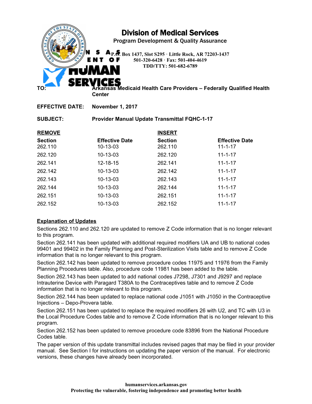 FQHC-1-17 Transmittal Letter