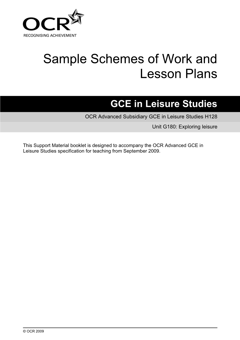 Sample Schemes of Work and Lesson Plans