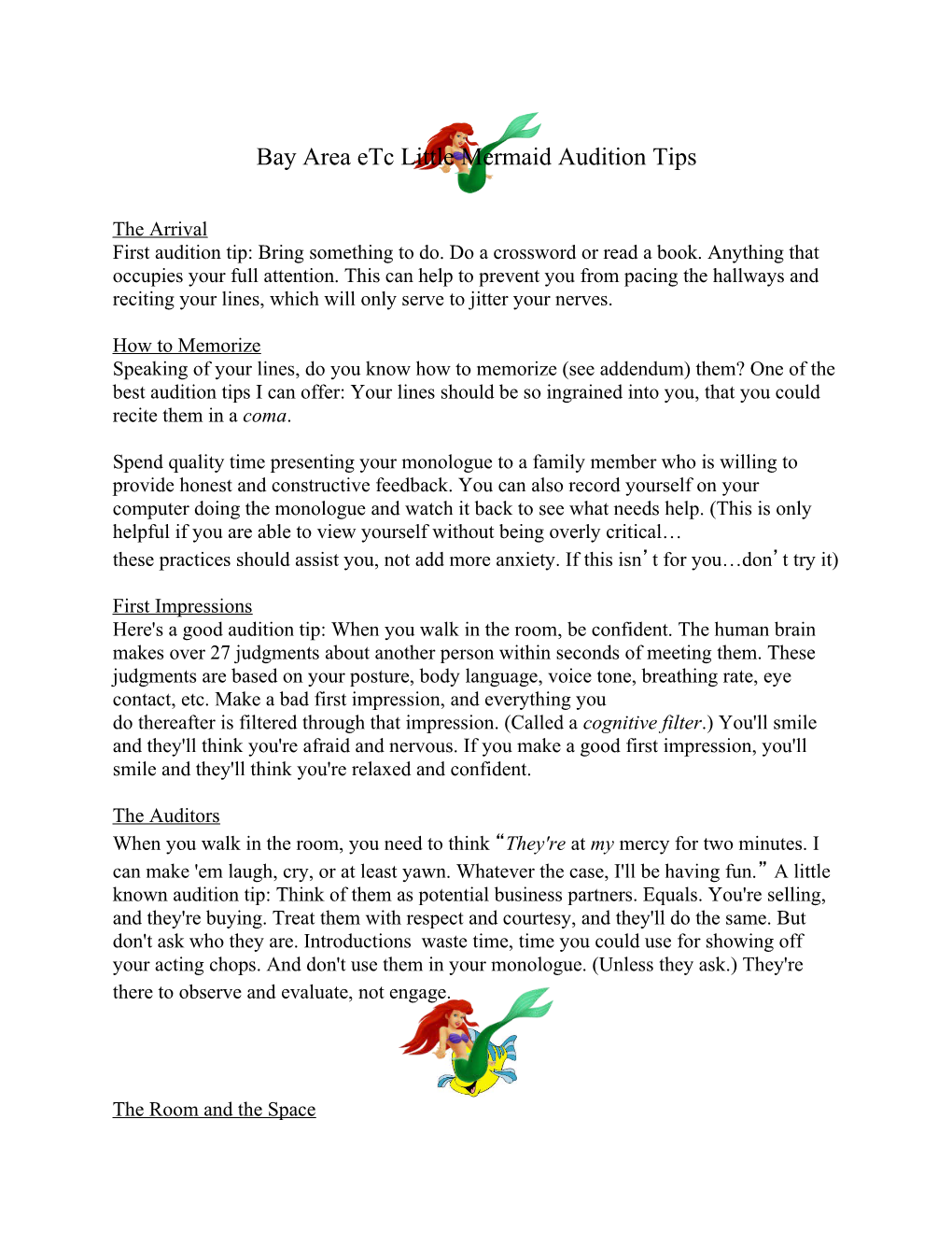 Bay Area Etc Little Mermaid Audition Tips