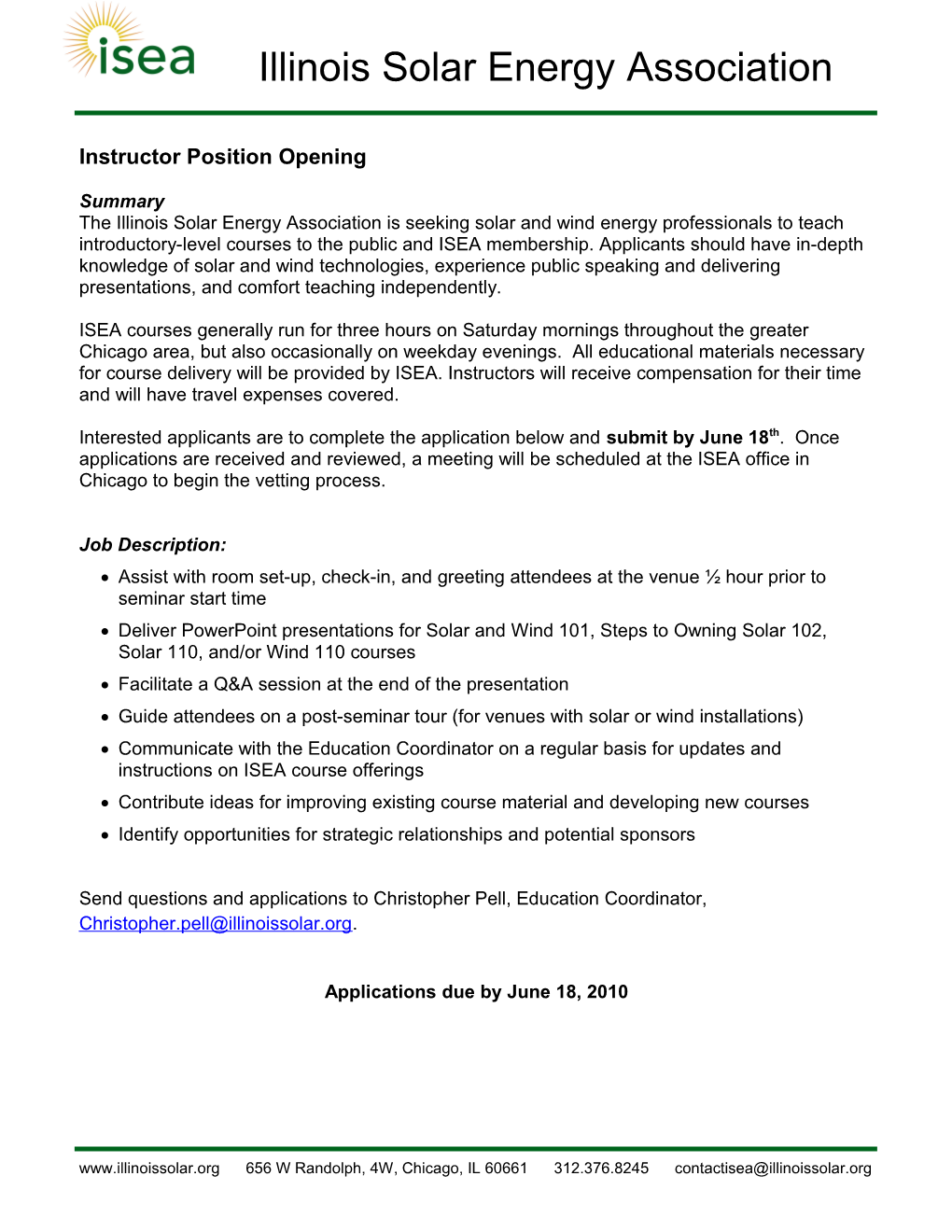 Instructor Position Opening