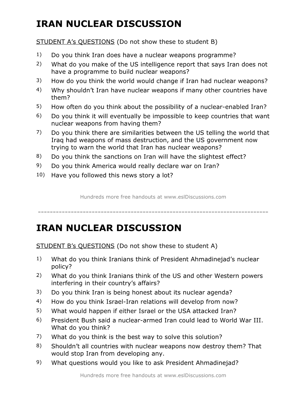 ESL Conversation Lesson on Iran's Nuclear Ambitions