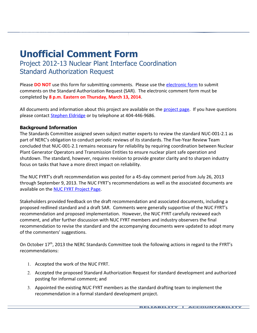 NERC Document Portrait (Unofficial Comment Form)