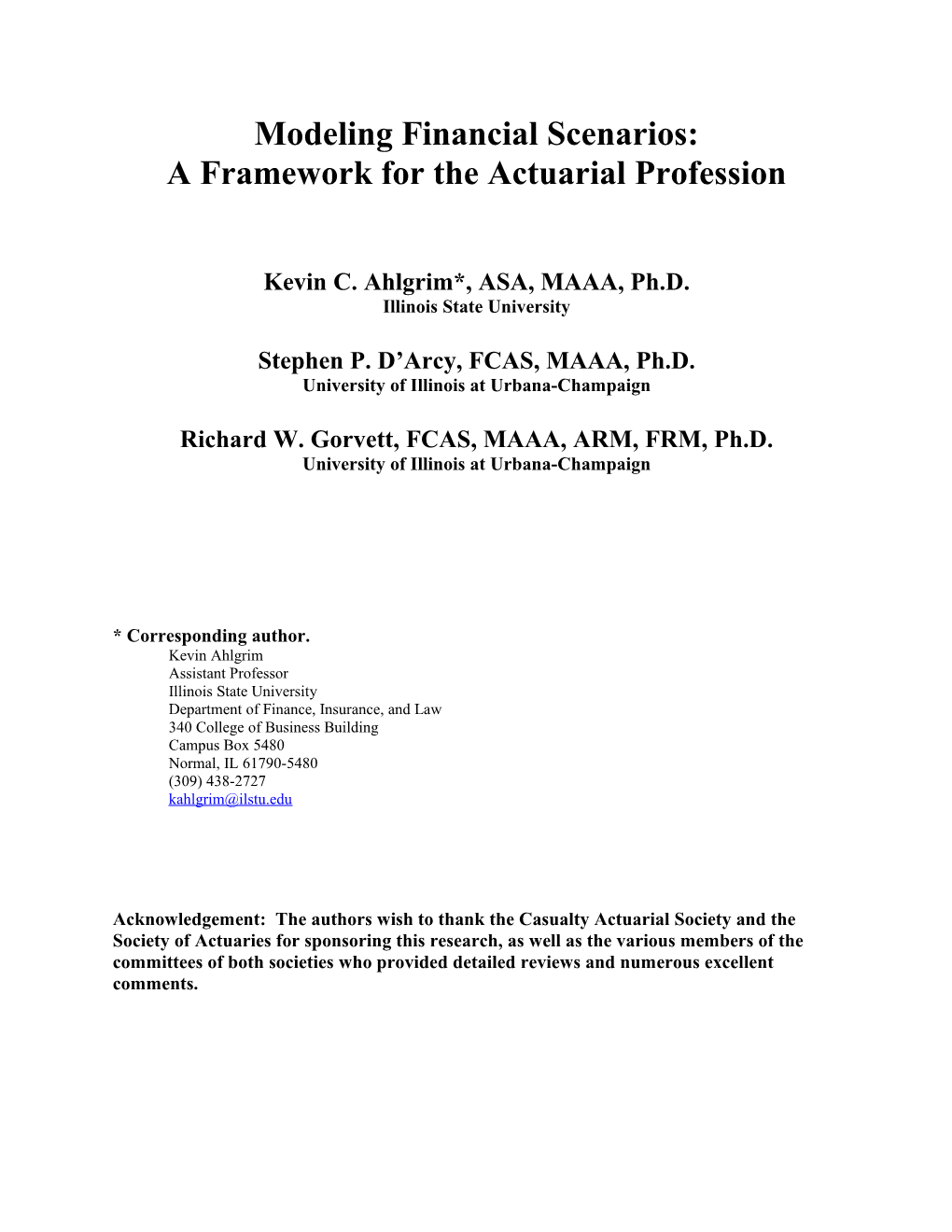 A Framework for the Actuarial Profession