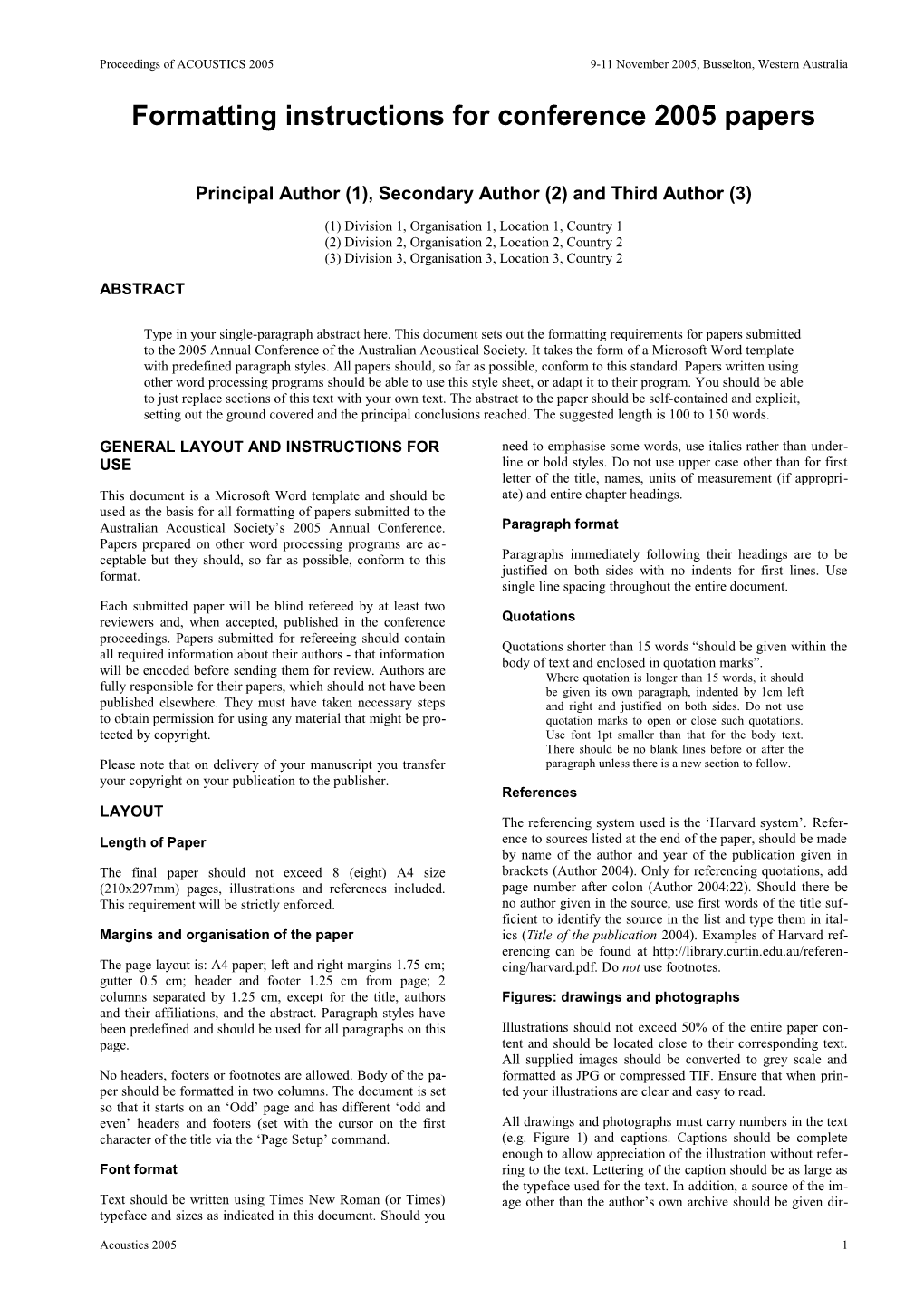 Formatting Instructions for Conference 2005 Papers