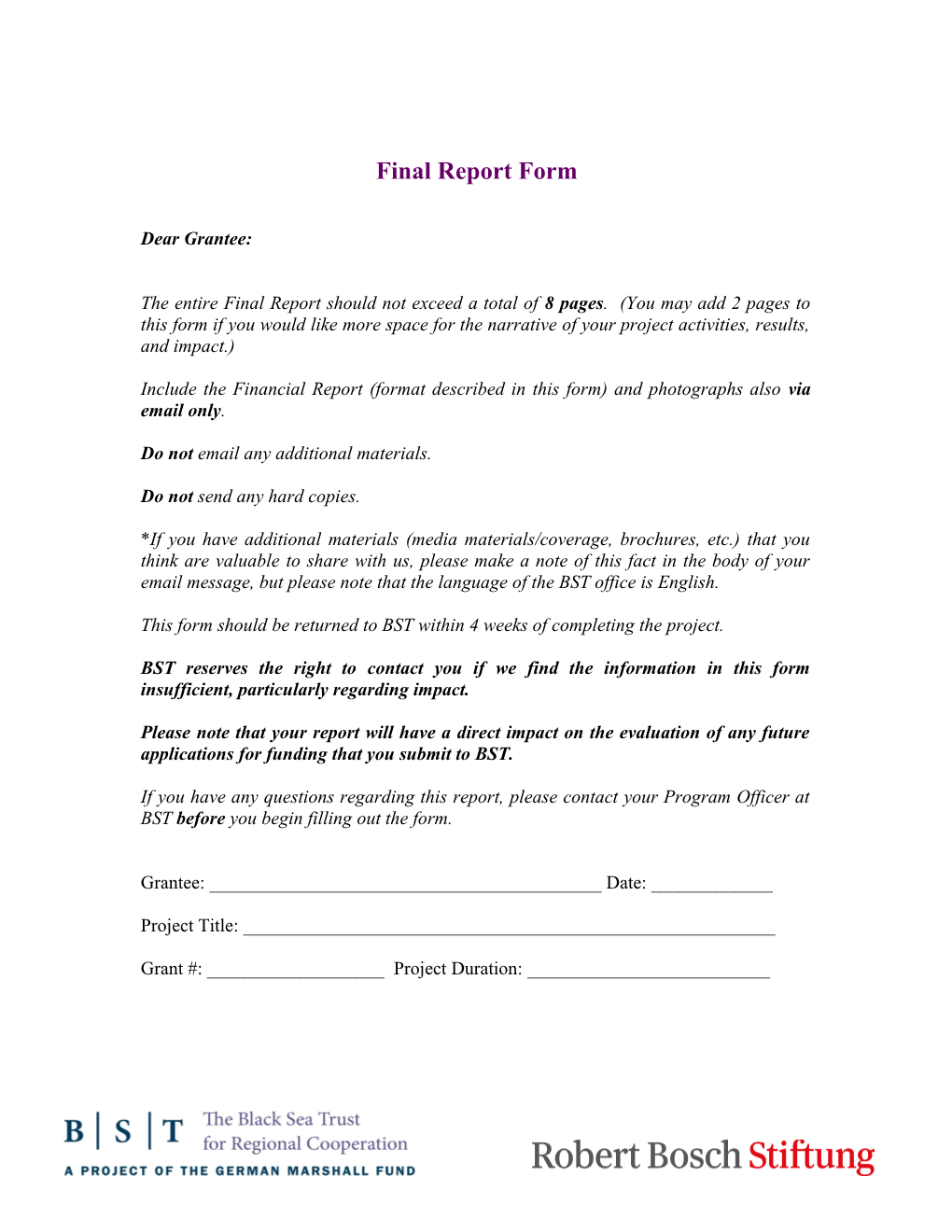 Final Report Form