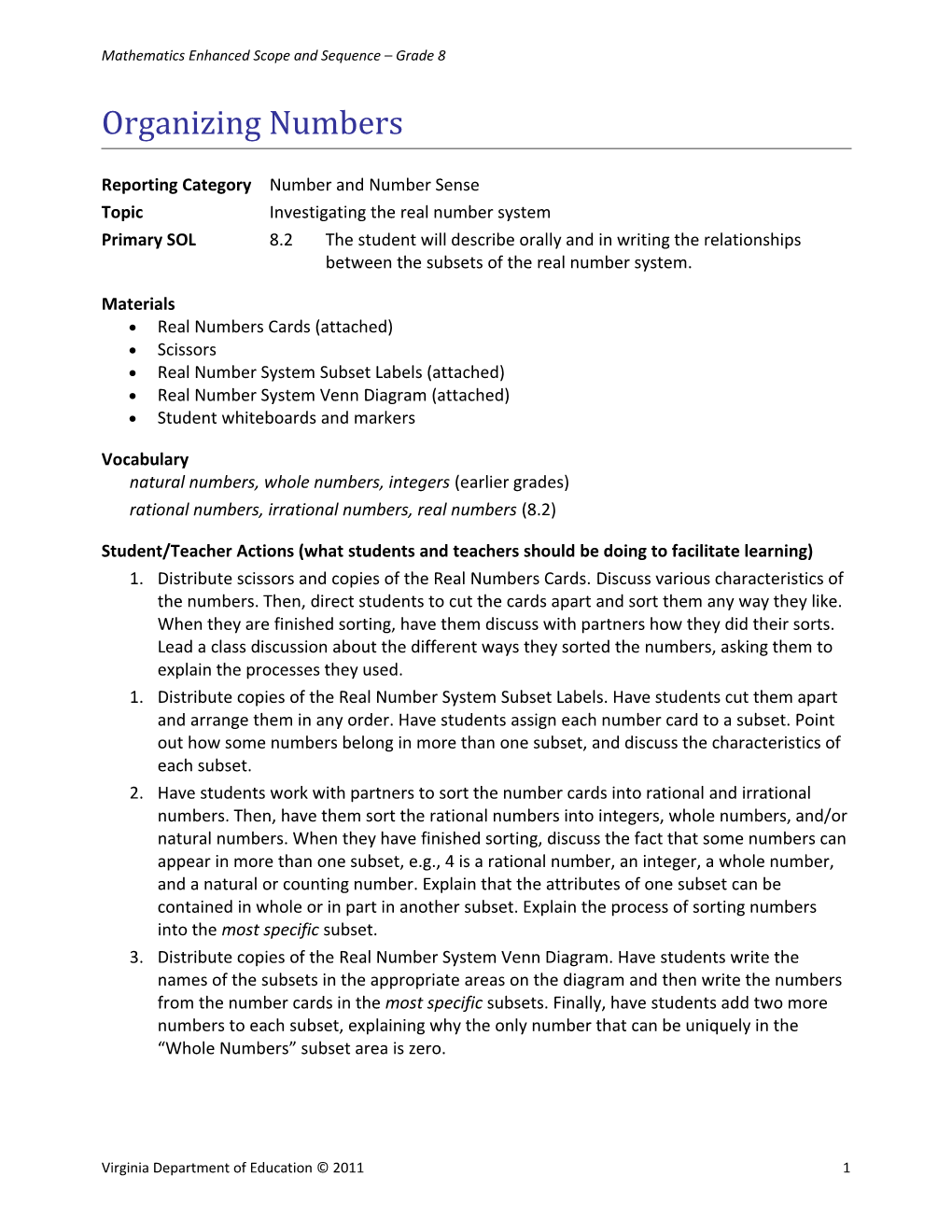 Mathematics Enhanced Scope and Sequence Grade 8