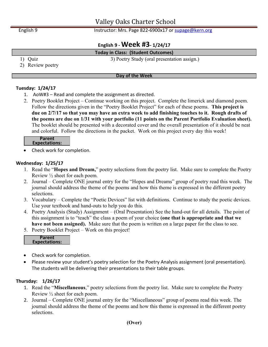 English 9 Instructor:Mrs. Page 822-6900X17 Or