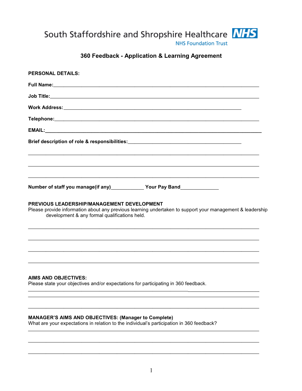 360 Feedback - Application & Learning Agreement