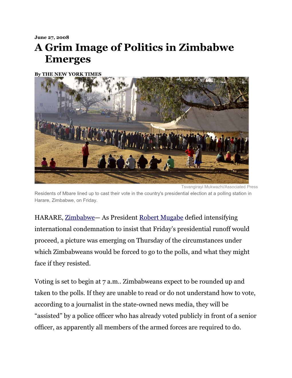 A Grim Image of Politics in Zimbabwe Emerges