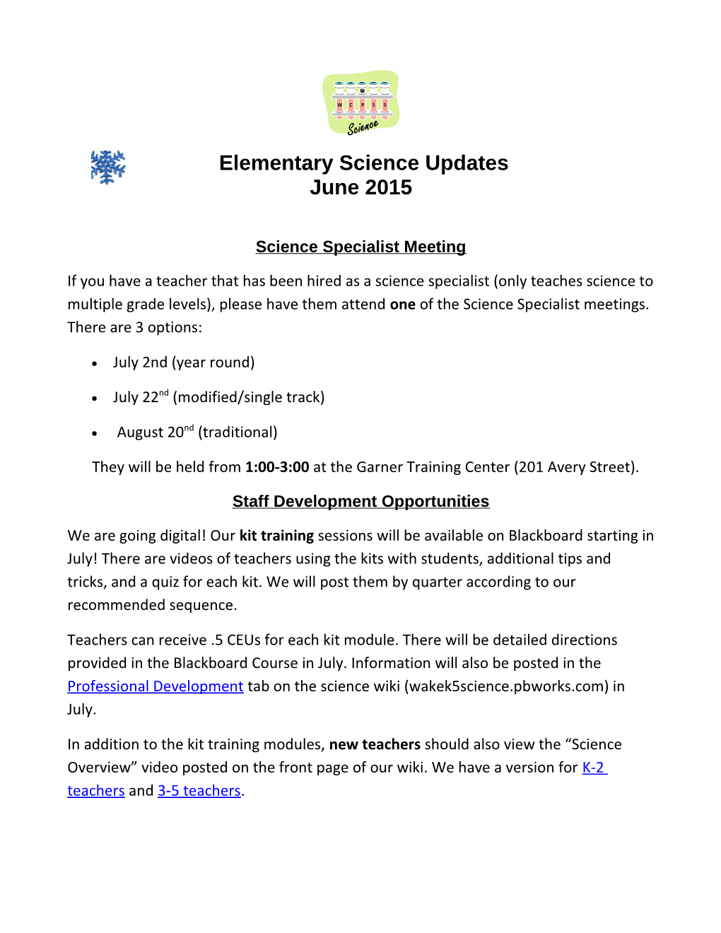 Science Specialist Meeting