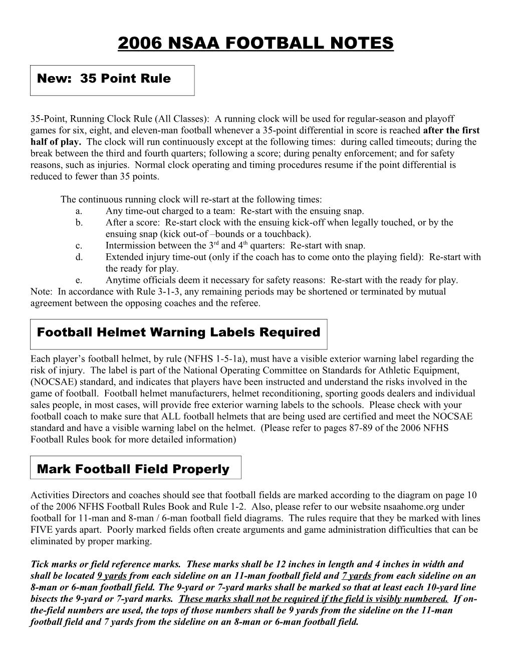 2006 Nsaa Football Notes