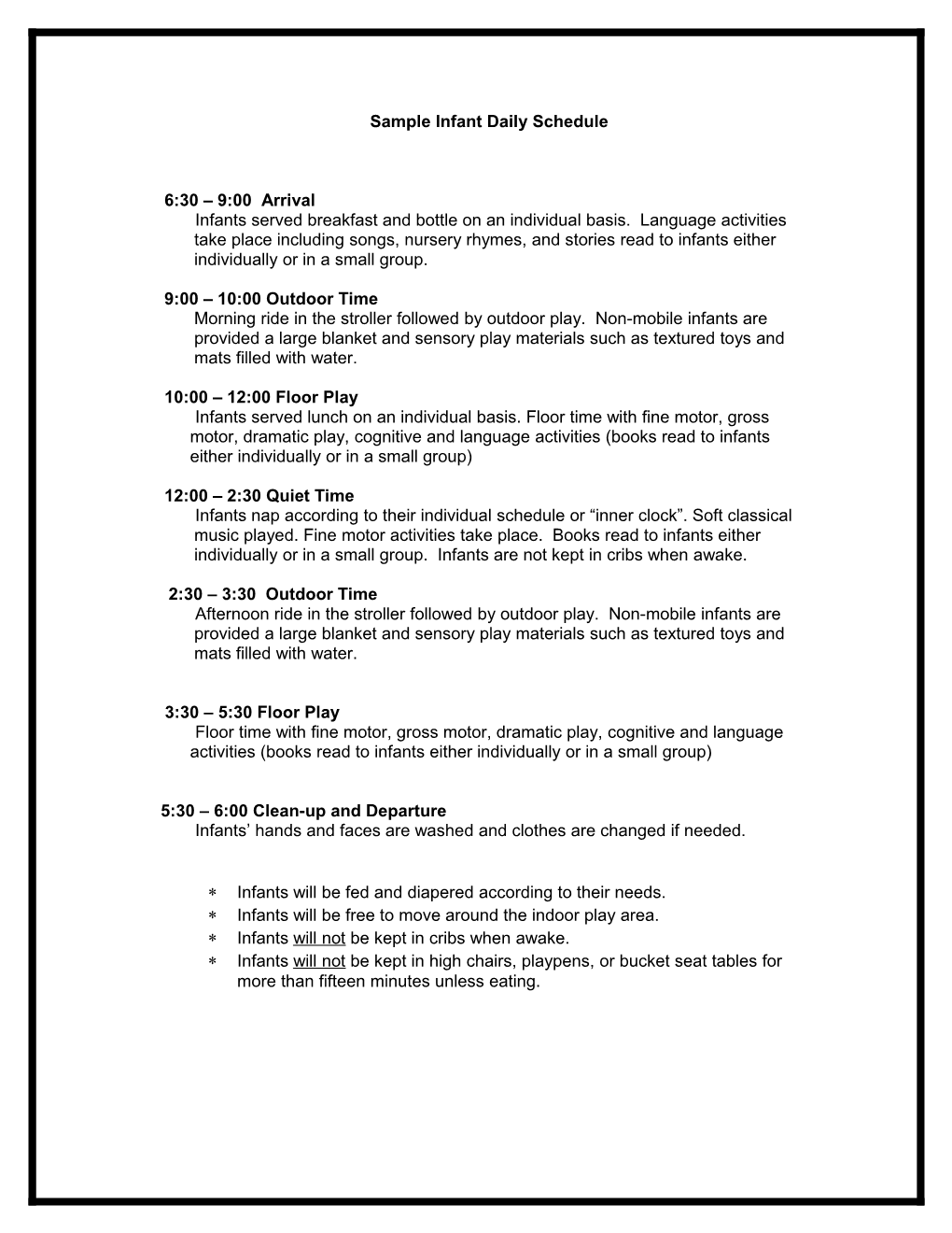 Sample Infant Daily Schedule