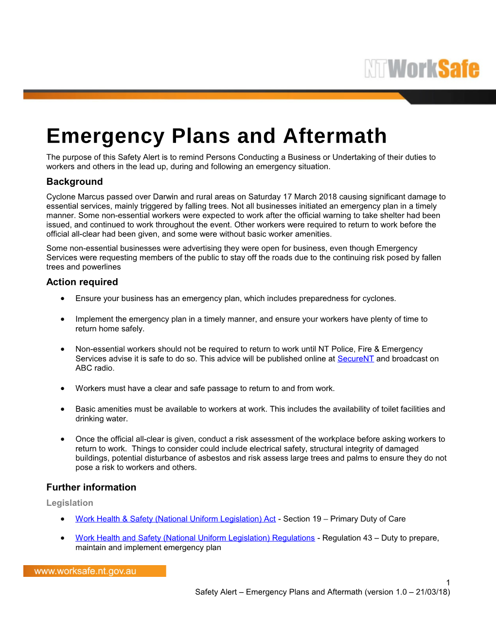 Safety Alert - Emergency Plans and Aftermath