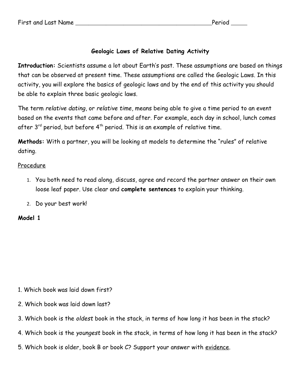 Geologic Laws of Relative Dating Activity