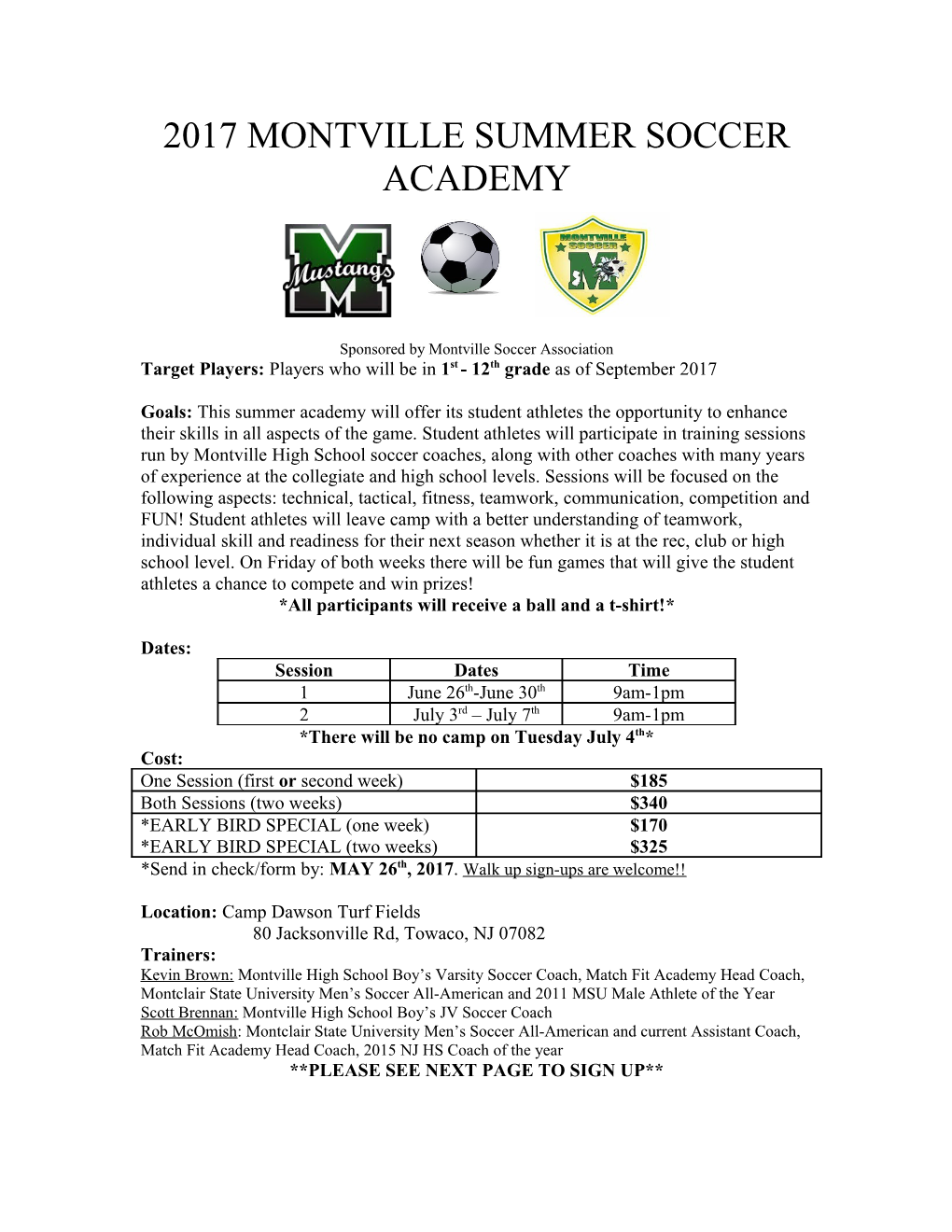 2017 Montville Summer Soccer Academy