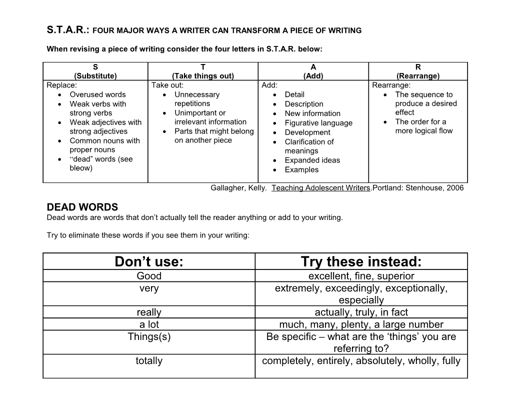 S.T.A.R.: Four Major Ways a Writer Can Transform a Piece of Writing