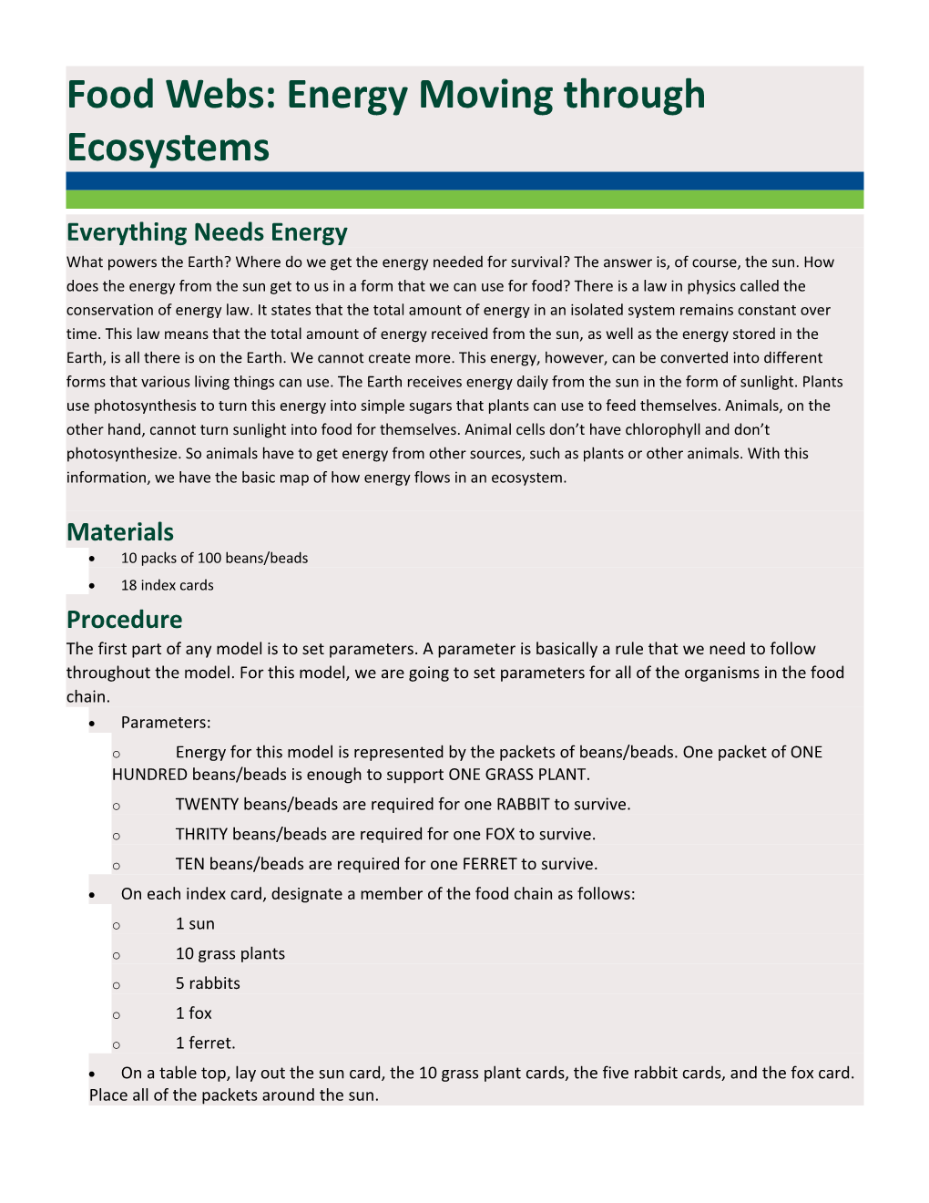 Food Webs: Energy Moving Through Ecosystems