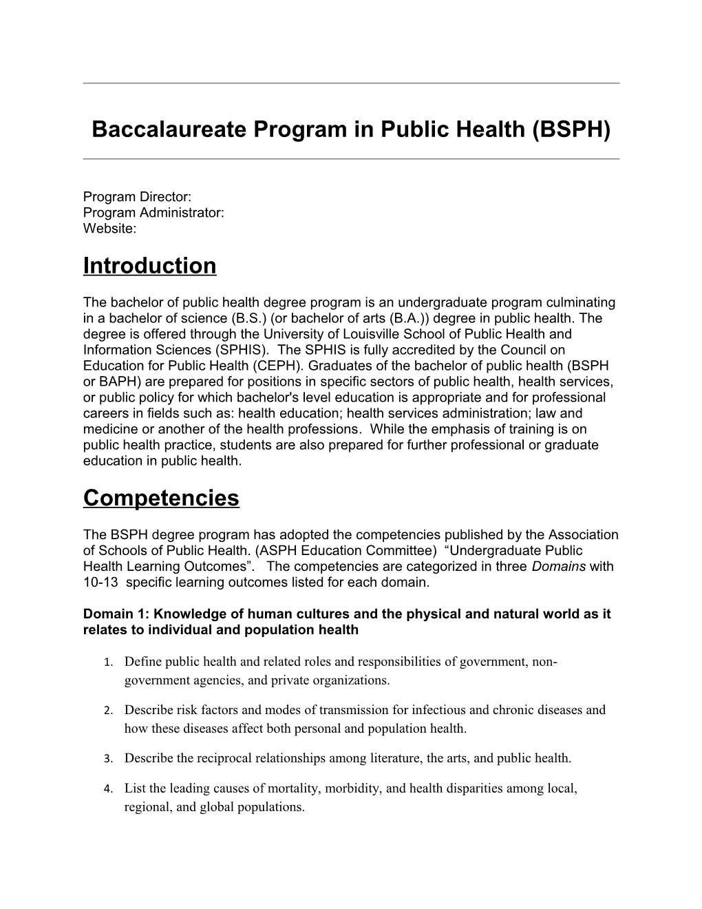 Overview of B.S. in Public Health