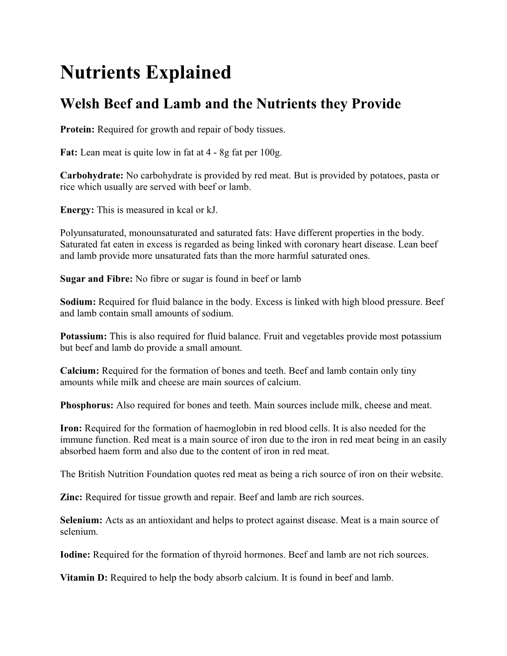 Welsh Beef and Lamb and the Nutrients They Provide