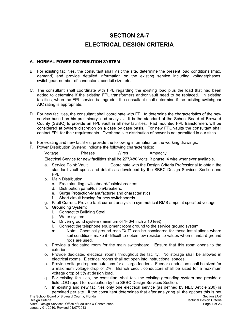 Electrical Design Criteria