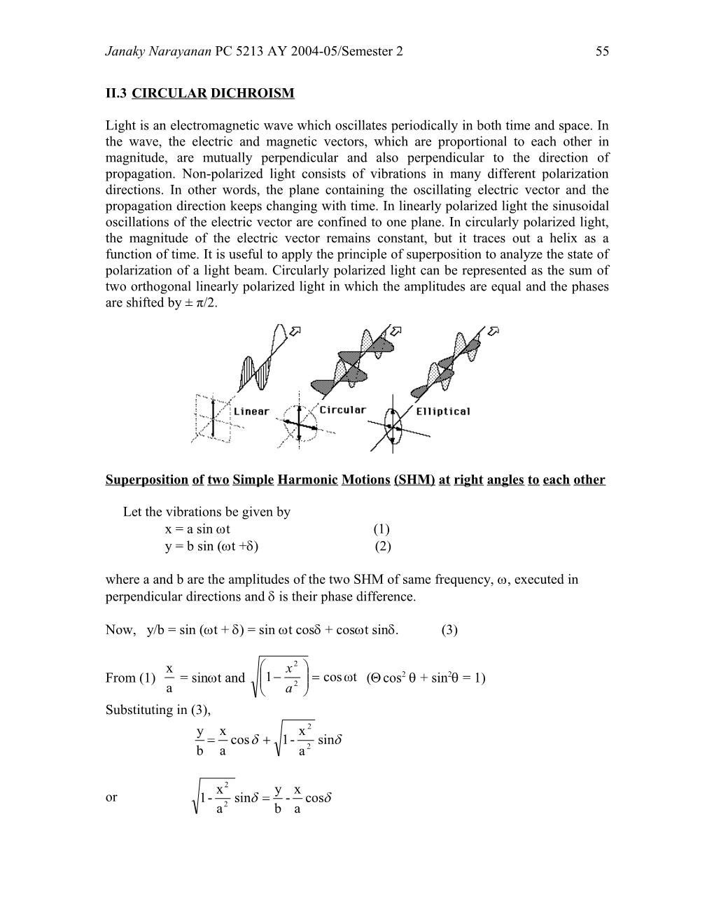 Superposition of Two Simple Harmonic Motions (SHM) at Right Angles to Each Other