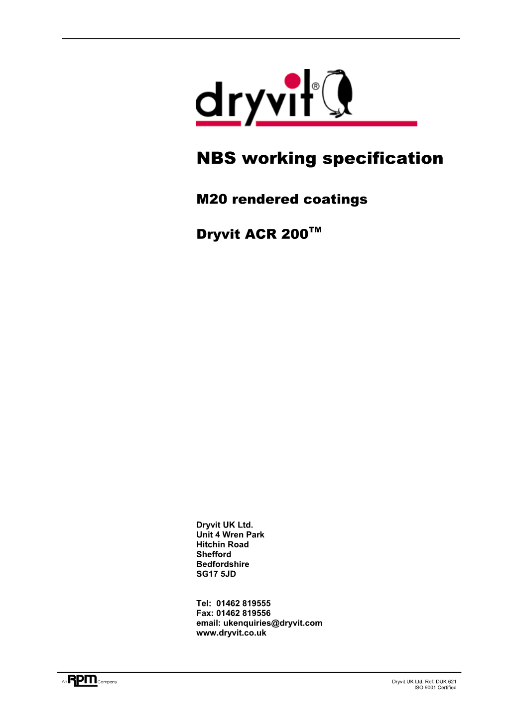 Dryvit UK Ltd - Dryvit ACR 200 Working Specification DUK621