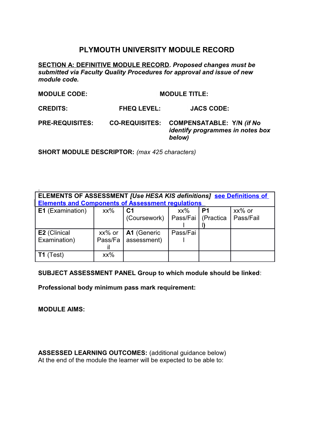 Plymouth University Module Record