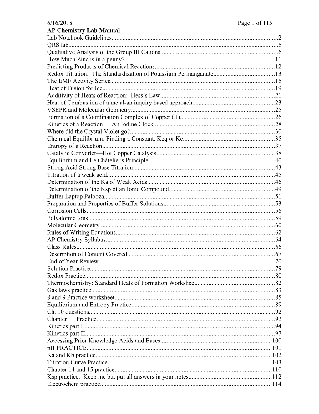 AP Chemistry Lab Manual