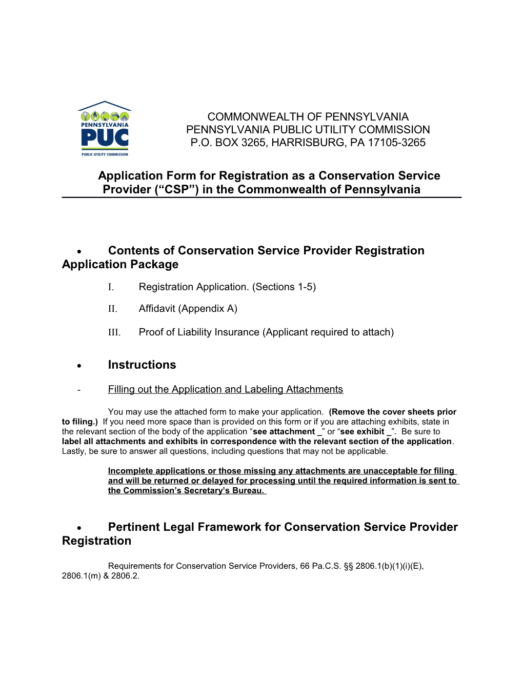 Application Form for Registration As a Conservation Service Provider ( CSP ) in The