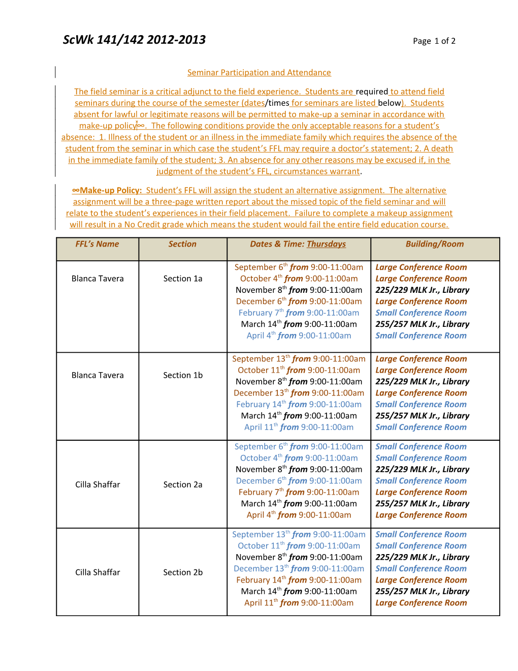 Seminar Participation and Attendance