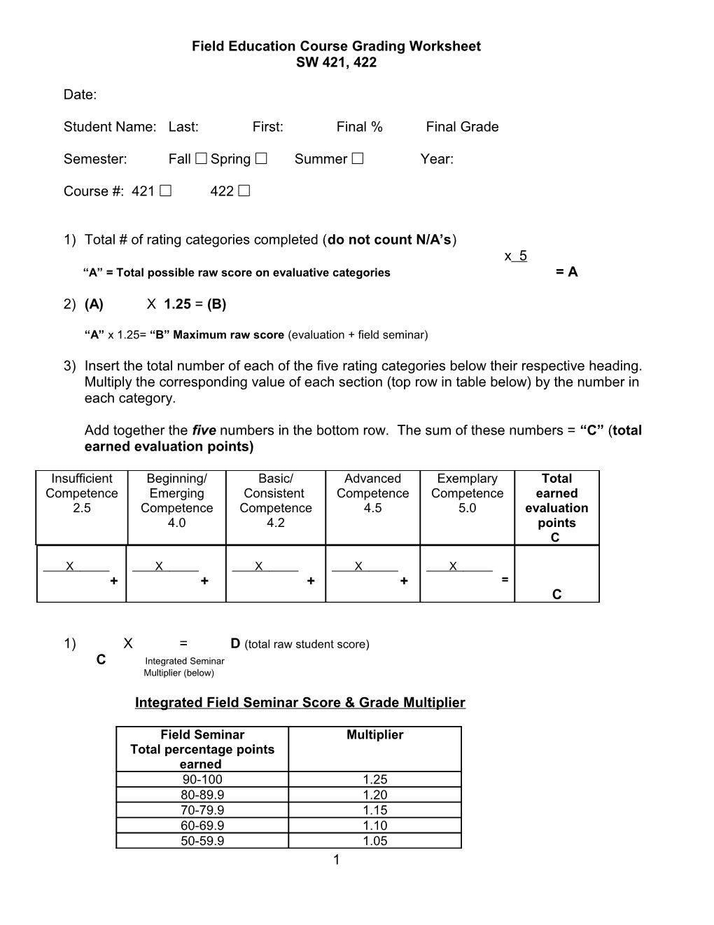 Field Education Course Grading Policy