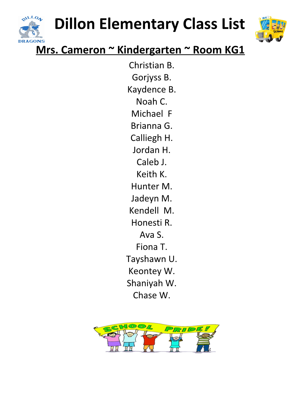 Mrs. Cameron Kindergarten Room KG1