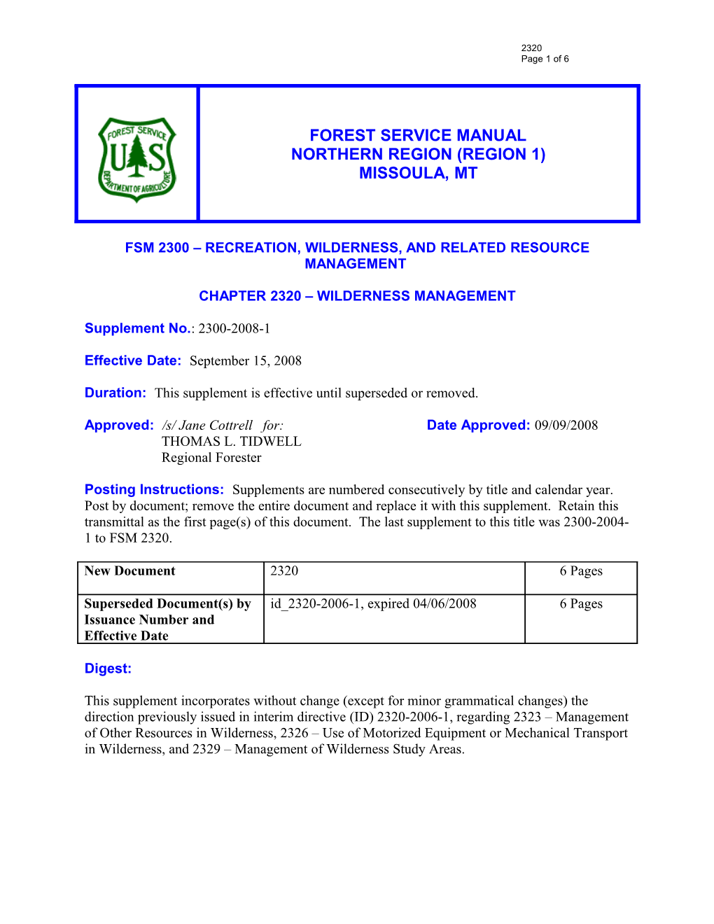 Fsm 2300 Recreation, Wilderness, and Related Resource Management