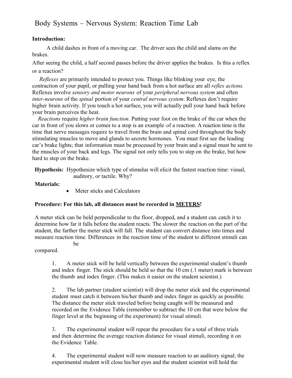 8C1-Body Systems Nervous Reaction Time Lab II