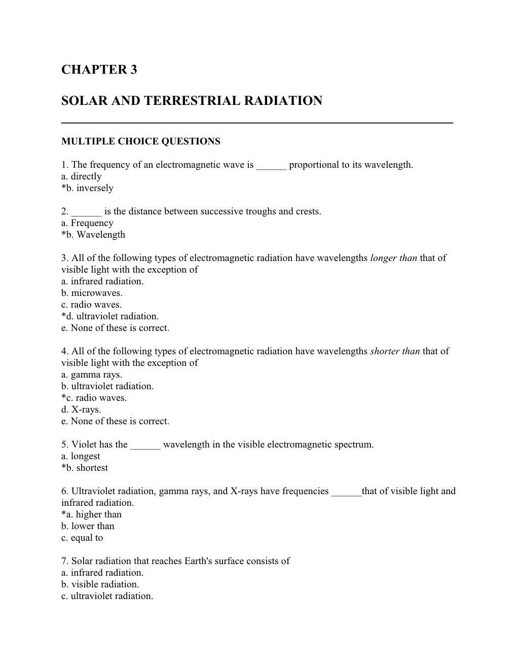 Solar and Terrestrial Radiation