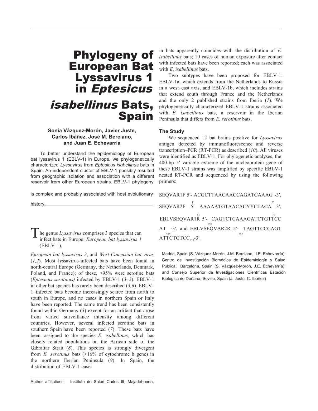 Phylogeny of European Bat Lyssavirus 1 in Eptesicus