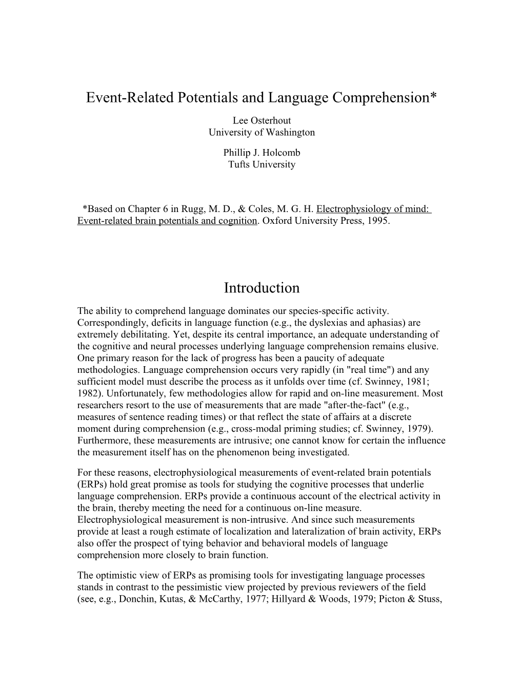 Event-Related Potentials and Language Comprehension*