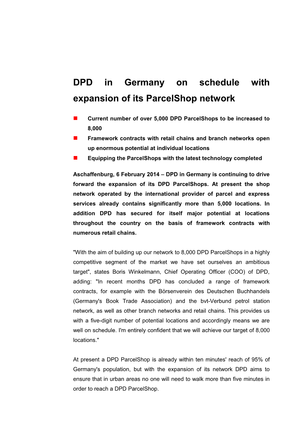 DPD in Germany on Schedule with Expansion of Its Parcelshop Network