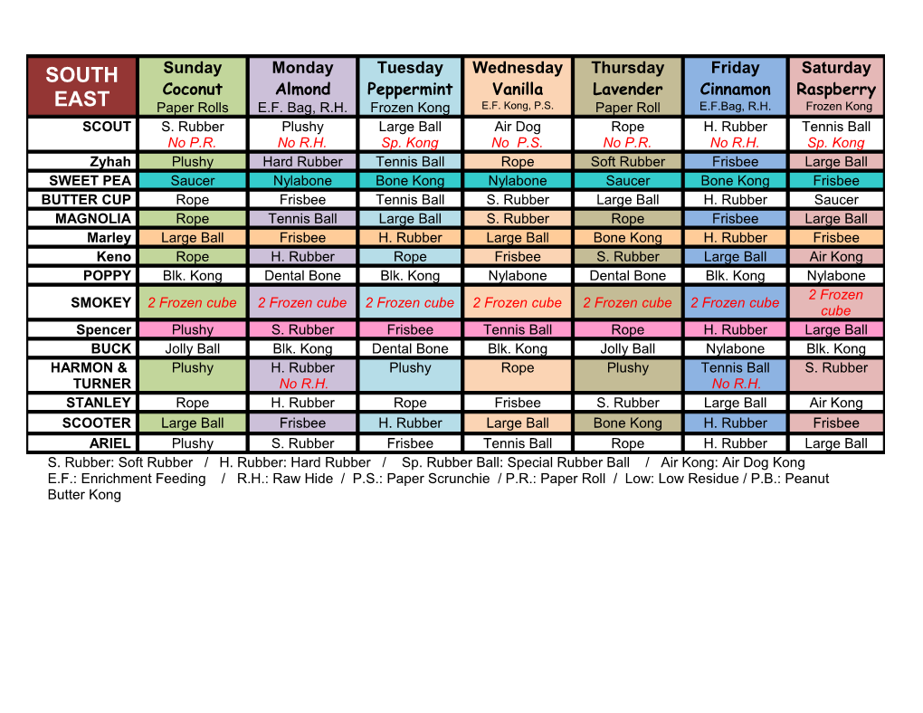 Canine Enrichment Schedule - Daily In-Kennel Enrichment