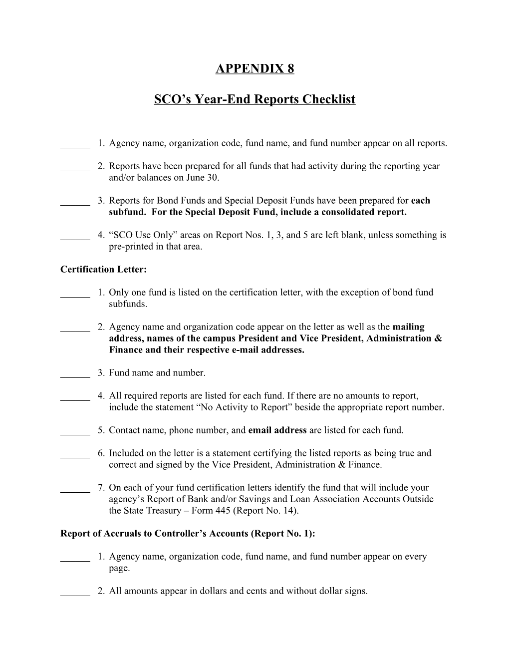 SCO S Year-End Reports Checklist