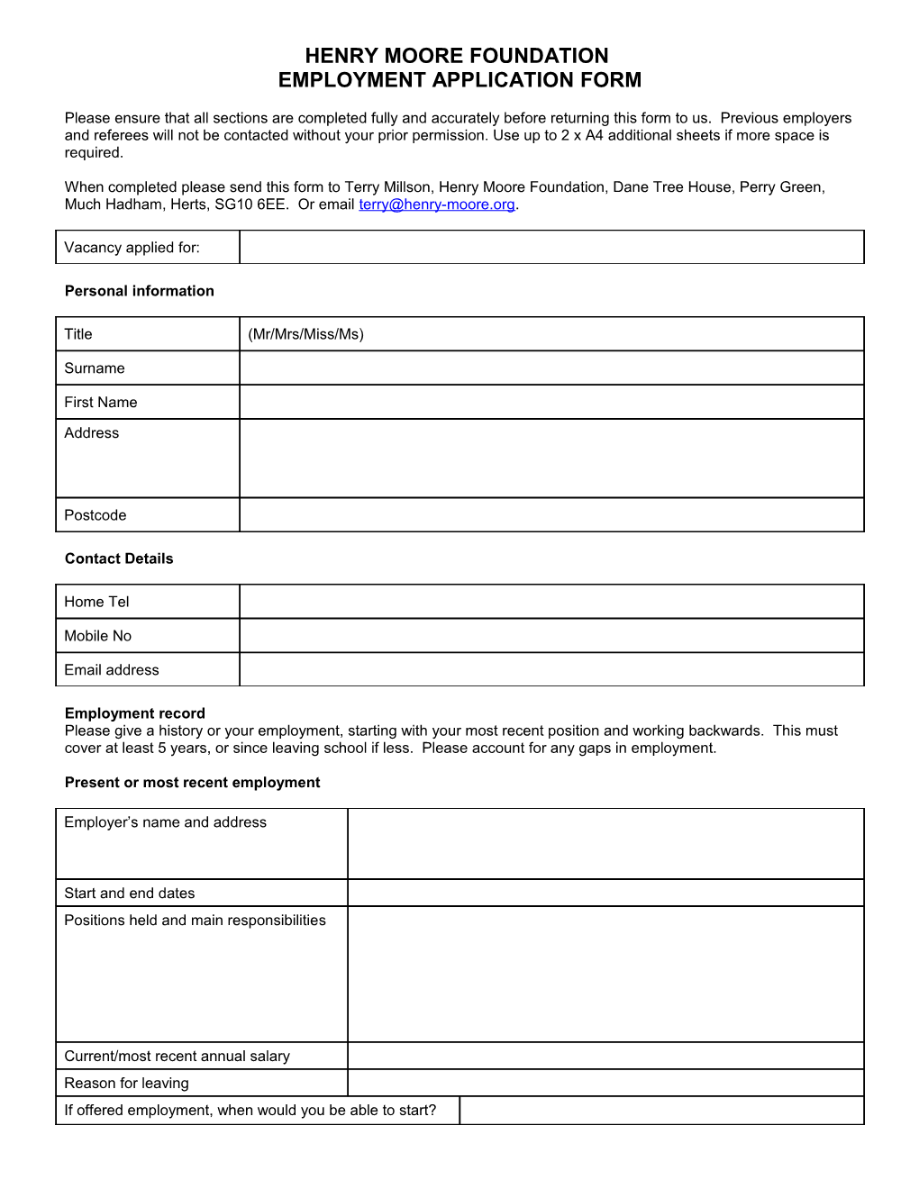 Employment Application Form