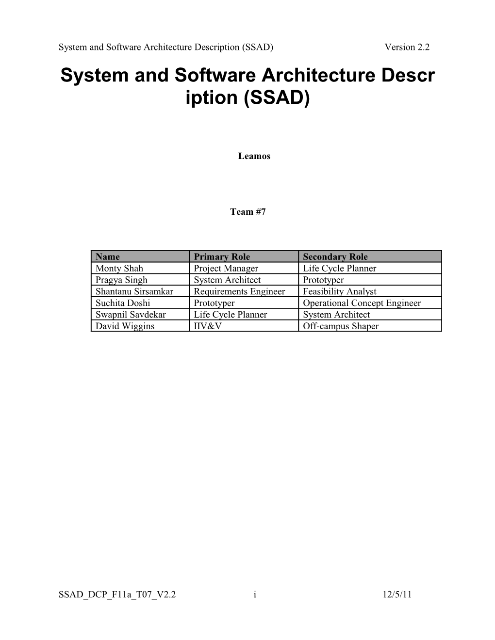 System and Software Architecture Description (SSAD) s2