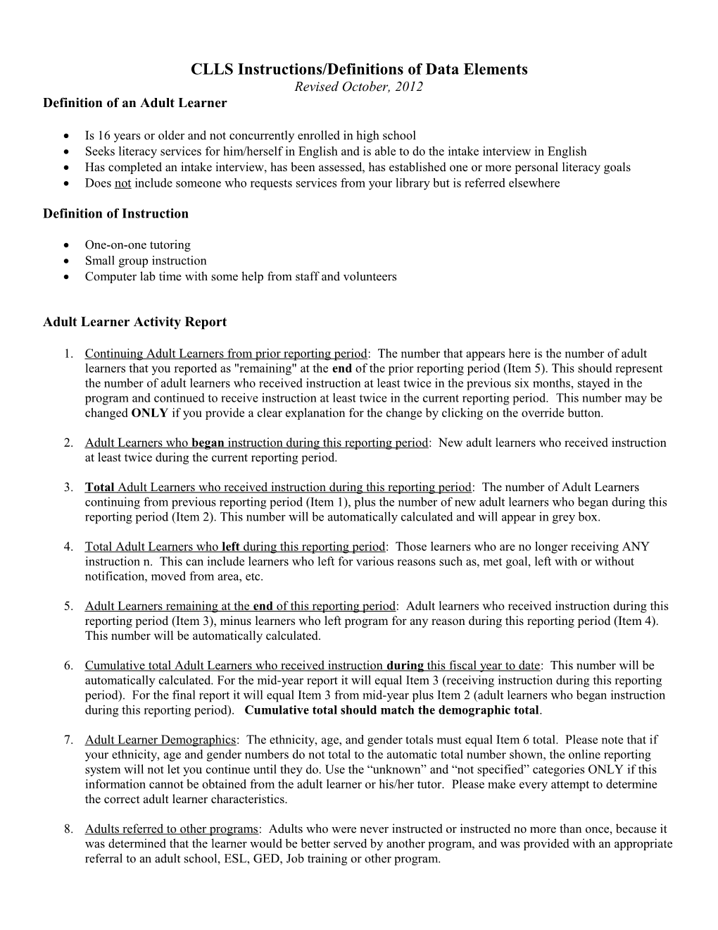 CLLS Instructions/Definitions of Data Elements