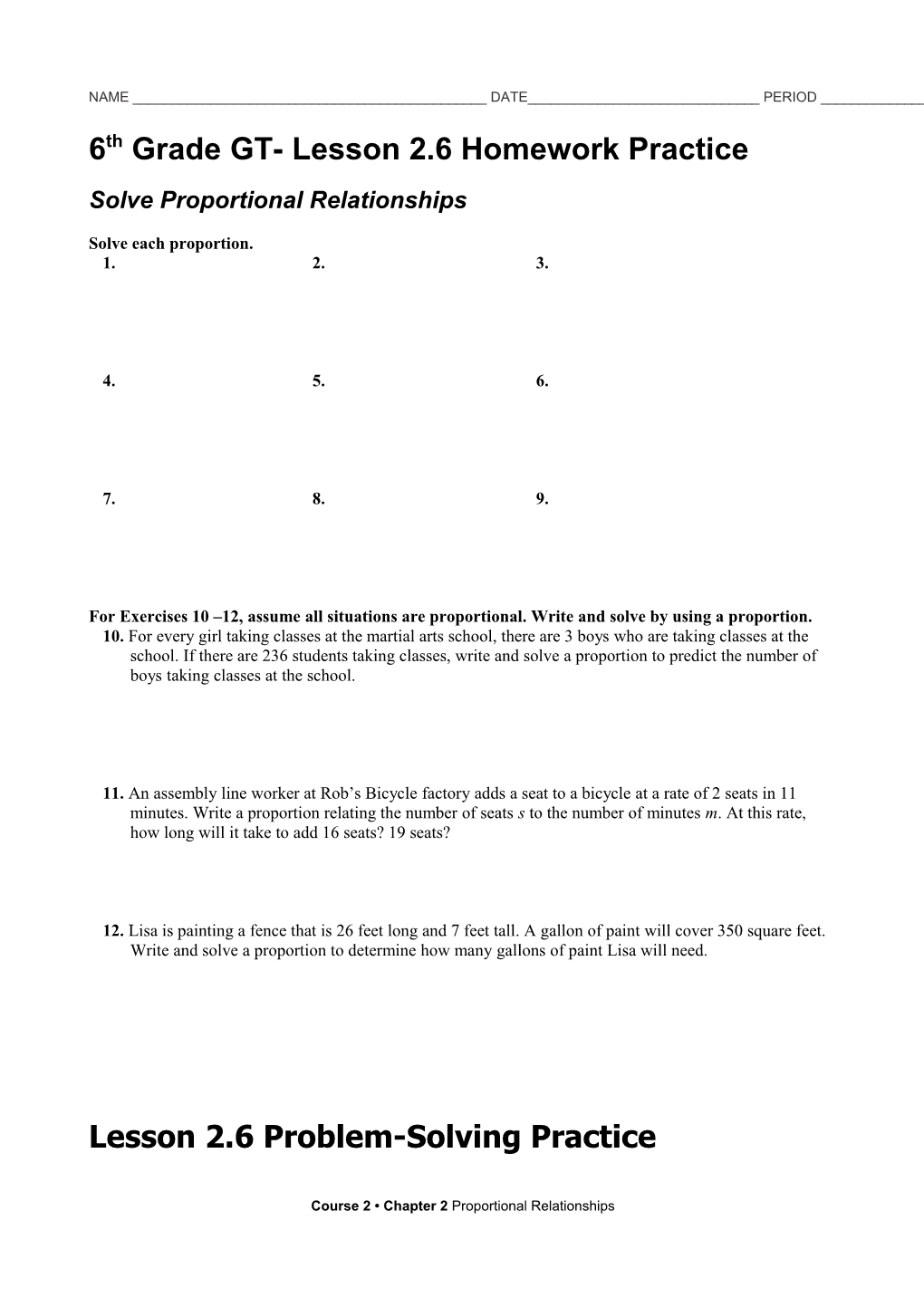 6Th Grade GT- Lesson 2.6 Homework Practice