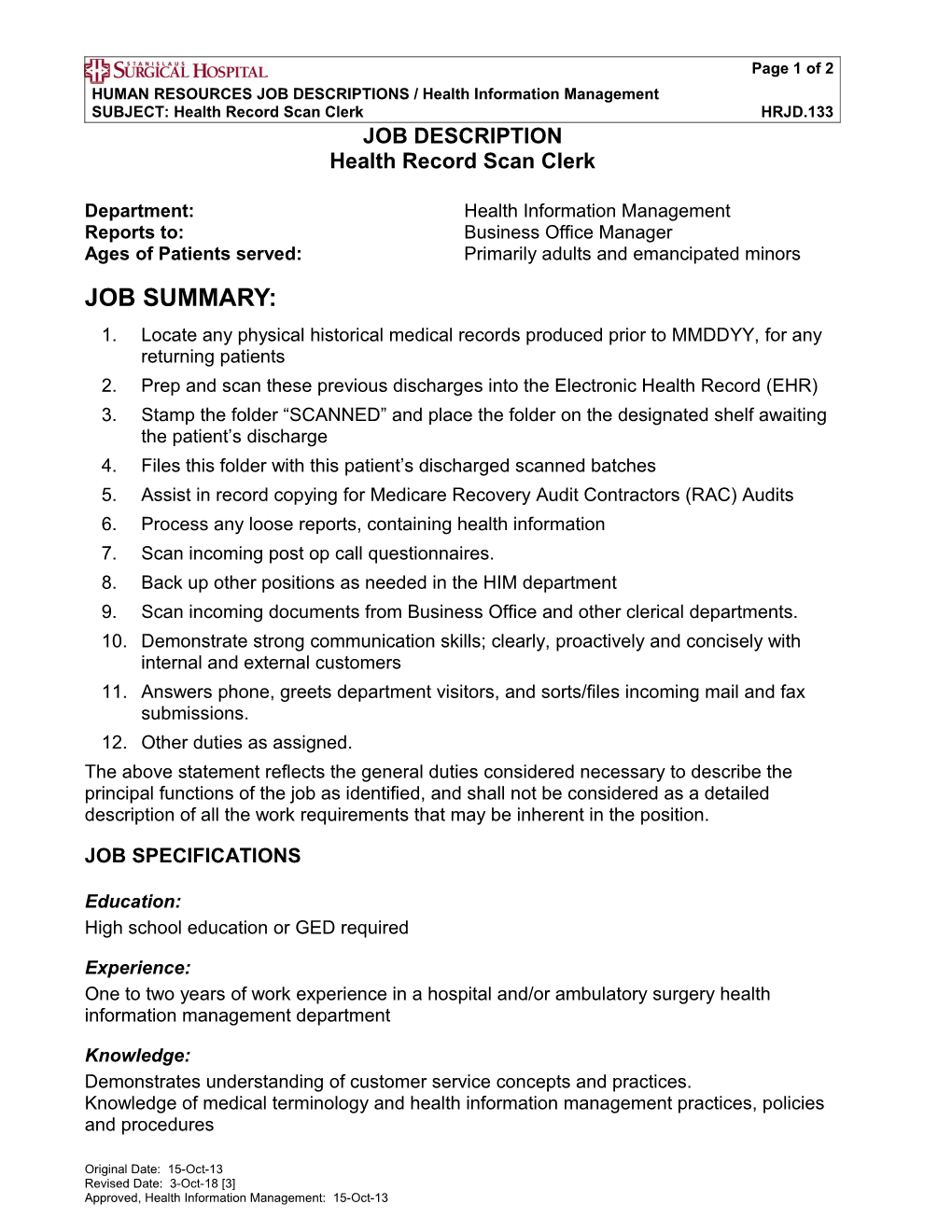 HRJD.133 Health Record Scan Clerk