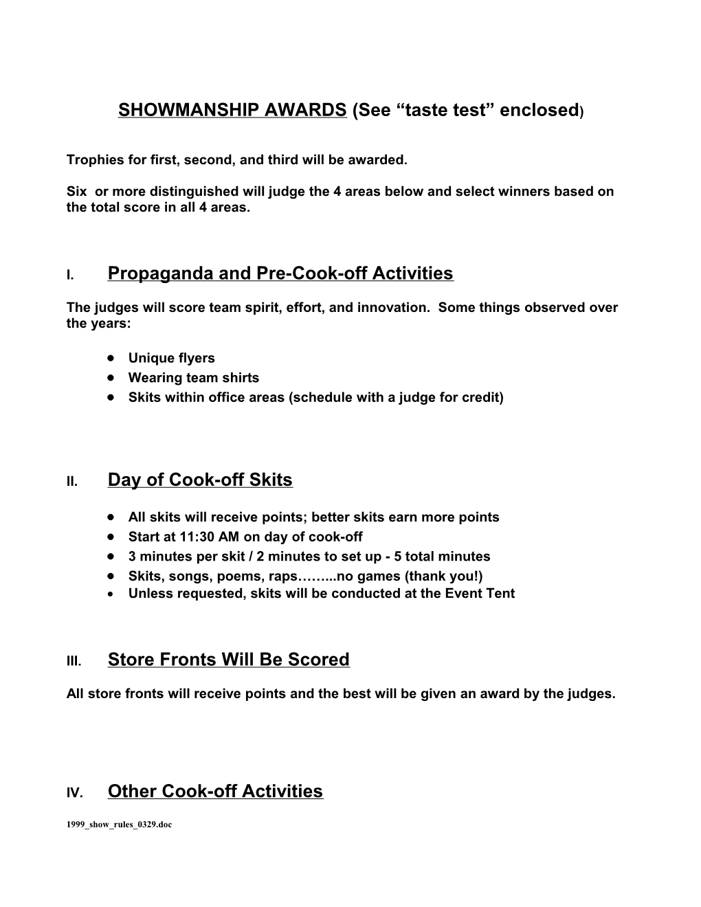 SHOWMANSHIP AWARDS (See Taste Test Enclosed)