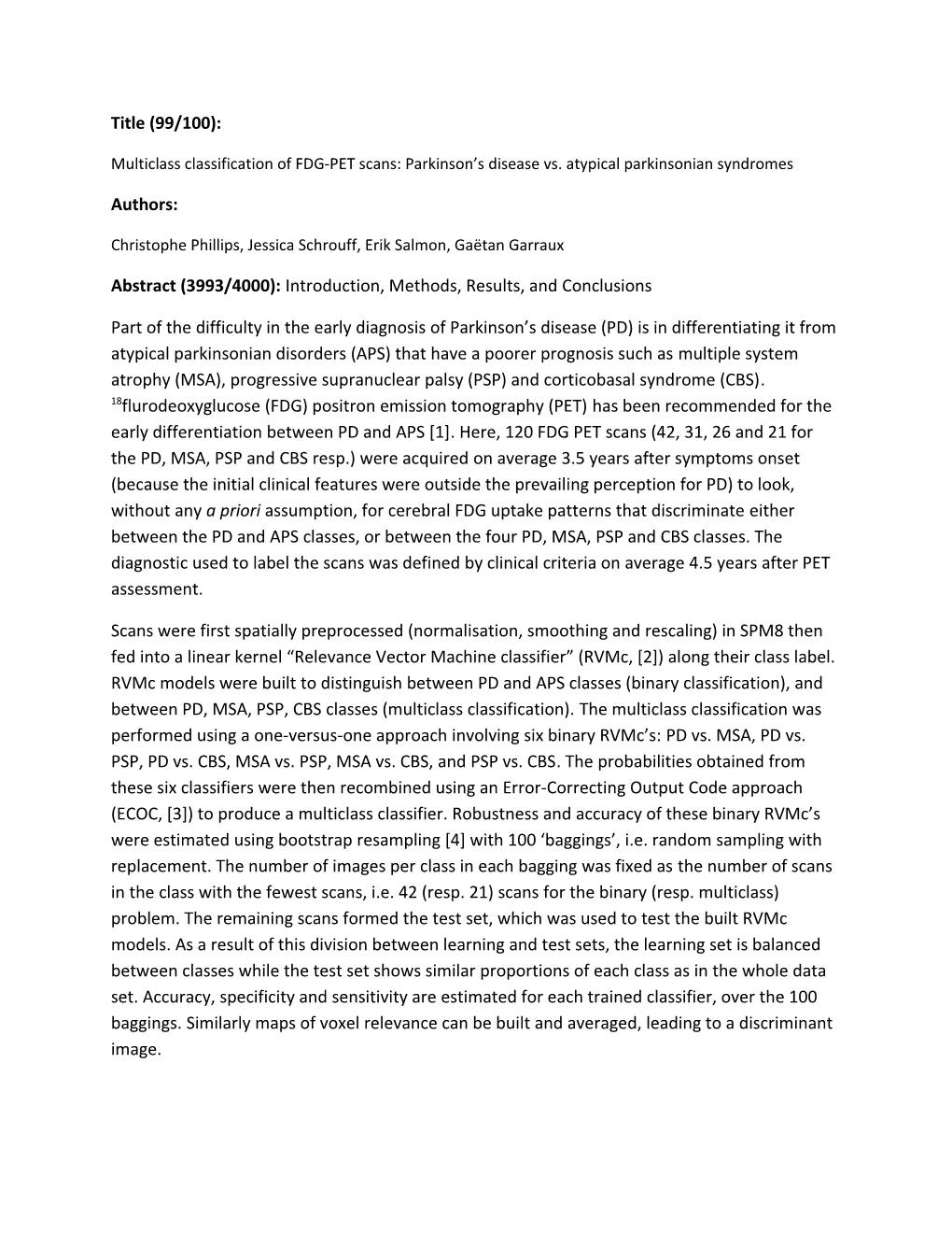 Multiclass Classification of FDG-PET Scans: Parkinson S Disease Vs. Atypical Parkinsonian