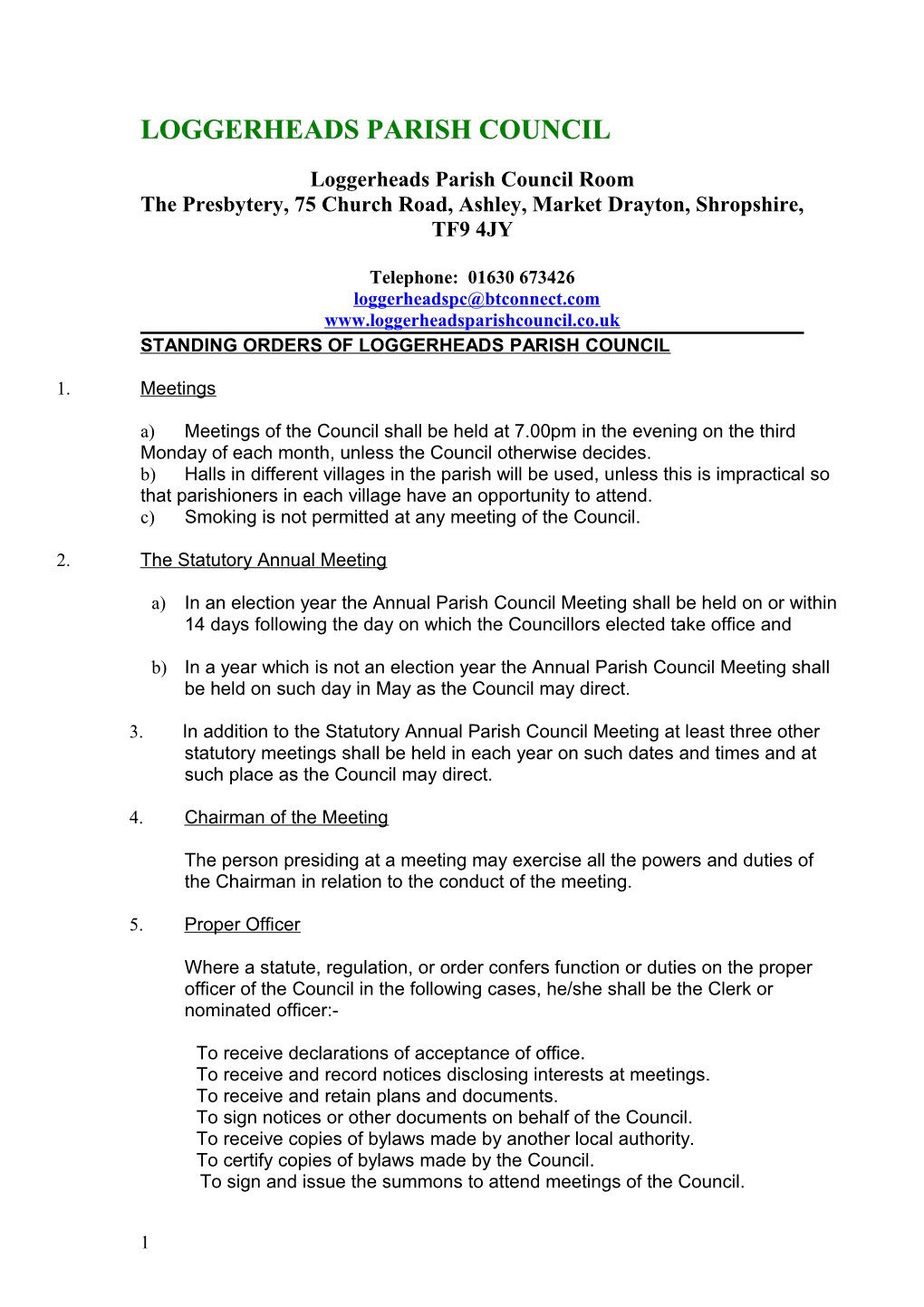 Standing Orders of Maer and Aston Parish Council
