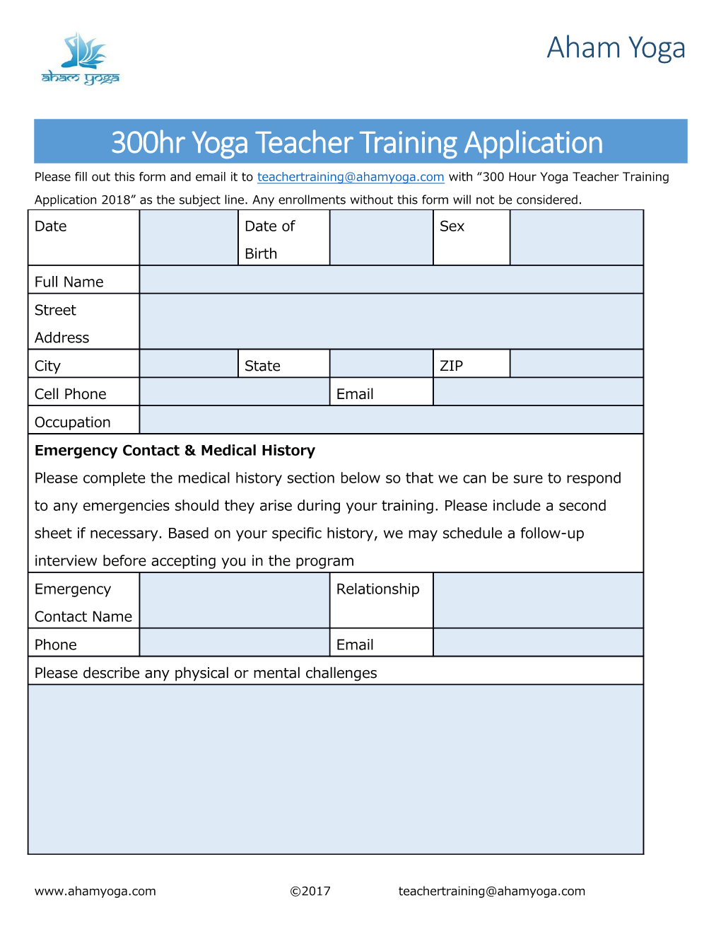 300Hr Yoga Teacher Training Application